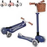 MomnLittle Toddler Scooter with Mini Basket for Kids Ages 3-10, 3-Wheel Foldable Kick Scooter, LED Light-Up Wheels, Lean-to-Steer Design, 4-Height Adjustable Handlebar for Boys and Girls