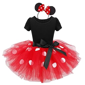 Agoky Mädchen Polka Dots Tutu Kleid mit Ohren Haarreif Kinder Fasching Karnevals Kostüm Party Outfits Verkleidung gr 80-128