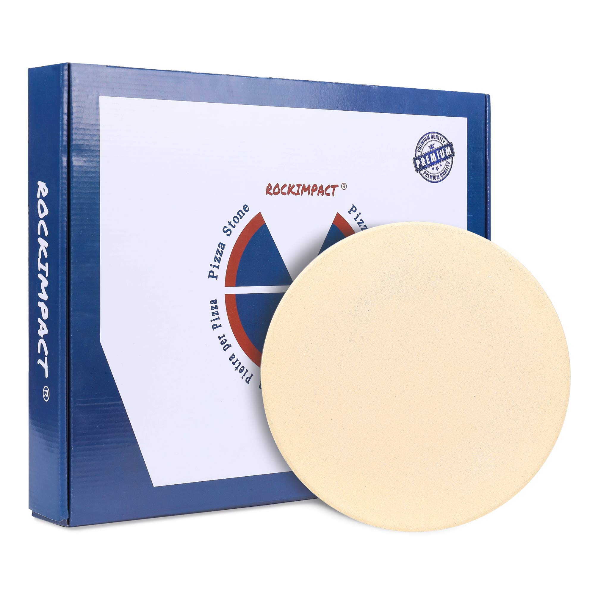 ROCKIMPACTPizza Stone, 38cm Round Baking Stone for Oven and Grill, 1.5cm Thick Cordierite Oven Stone for Crispy Crust Pizza