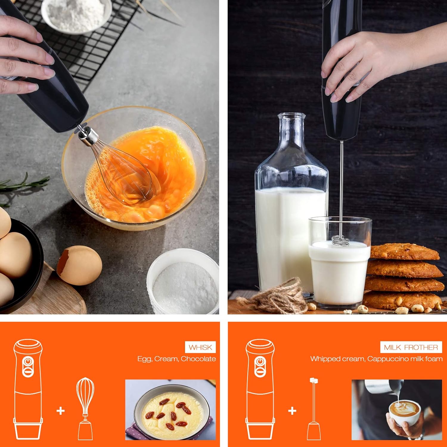 5-in-1 Immersion Hand Blender, MEGAWISE Powerful 800 Watt 12-Speed Stick Blender with Sturdy Titanium Plated Stainless Steel Blades, Including 500ml Chopper, 600ml Beaker, Whisk and Milk Frother Attachments, Dishwasher Safe and BPA-Free: Kitchen & Dining