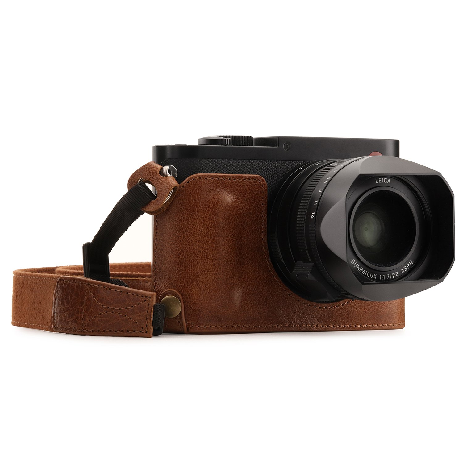 MegaGear MG1401 Leica Q-P, Q (Typ 116) Genuine Leather Camera Half Case and Strap - Brown