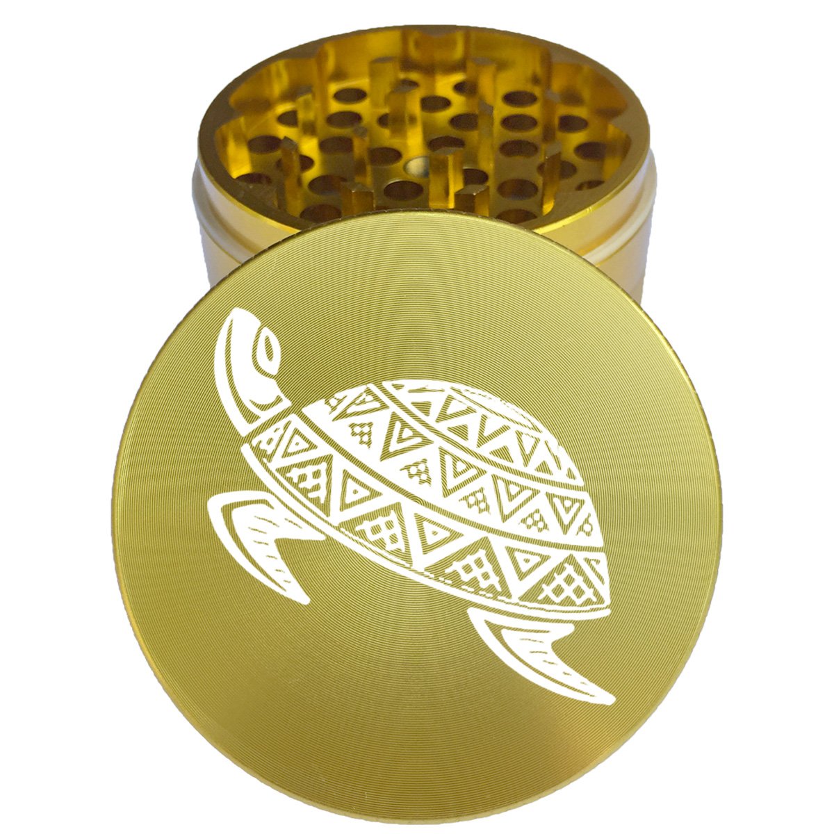 2.2" Multi Tooth Custom Grinder w/Turtle Engraving (Gold)