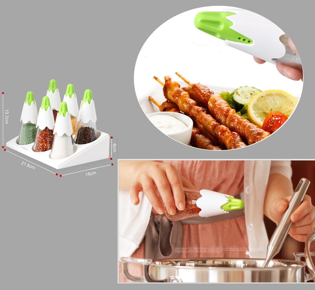 HILLPOW Spice Jars Storage Rack Seasonings Set 6 Glass Cute Pencil Shape Salt and Pepper Shakers for Kitchen Storage