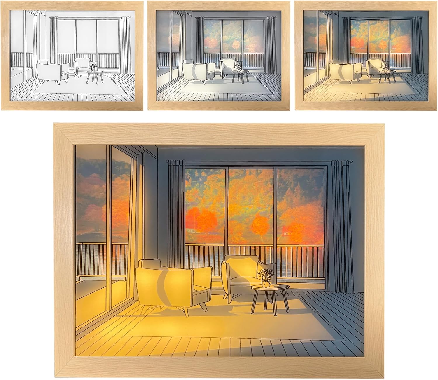 Paintings - MOJDIOSM Lighted Painting, Light Up Picture LED Wall Art 3 Colors&10 Levels Available USB Powered LED Lights Decoration for Bedroom Living Room Home Dormitory