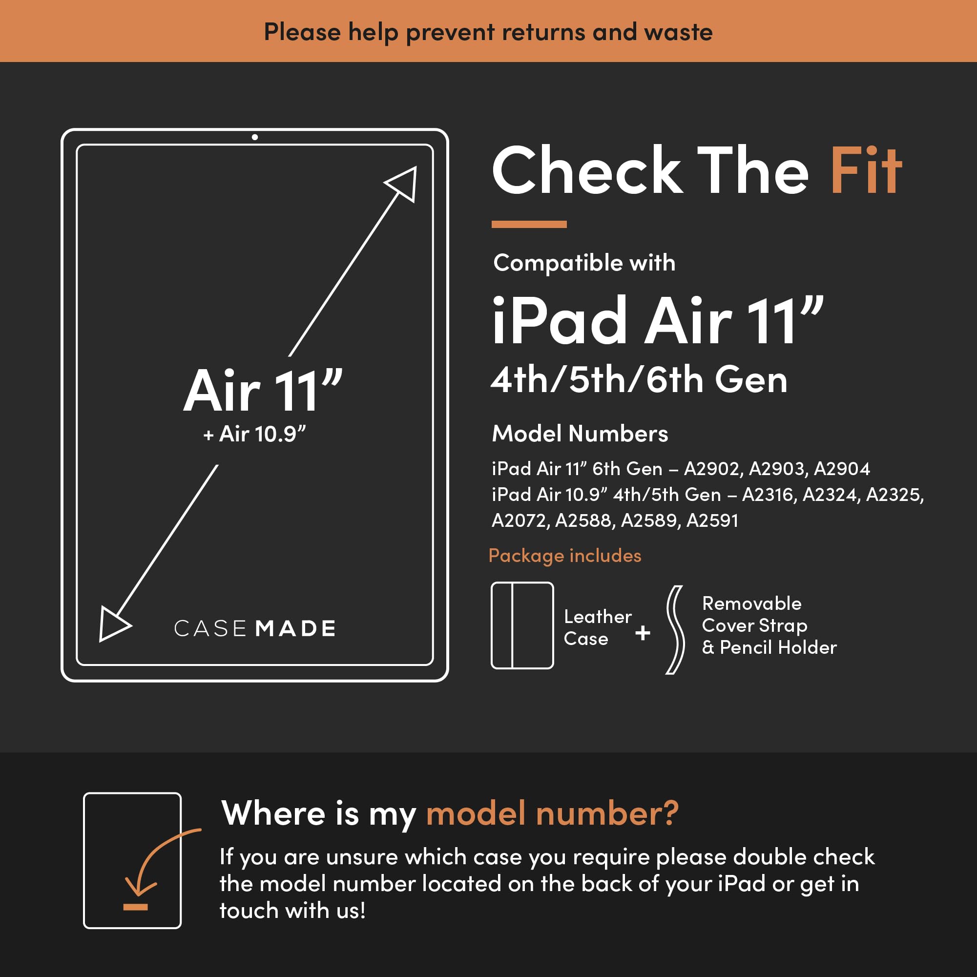 Casemade Mua Casemade Real Leather Case Compatible with iPad Air 11” 6th/5th/4th ...
