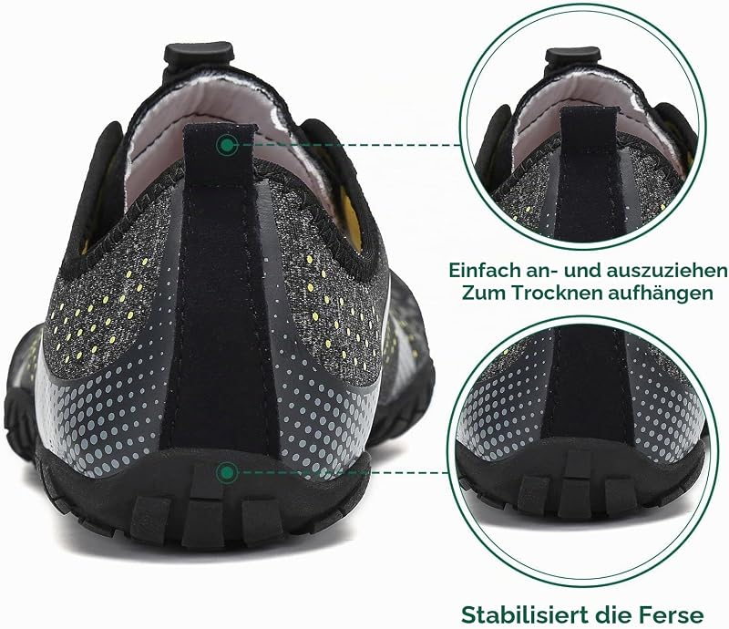 Barfußschuhe Herren Barfussschuhe Damen Barfuss Schuhe Outdoor Zehenschuhe Leicht Fitnessschuhe Traillaufschuhe mit Breite Zehenbox, Fast Ⅰ - Barfußschuhe Rauchiges Schwarz, Gr.45 EU