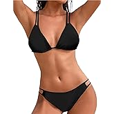 Vivola Women Two Piece Triangle Bikini Sets Sexy Adjustable Straps Back Tie Swimsuit Trendy Double-Strap Bathing Suits for Beach and Pool Black