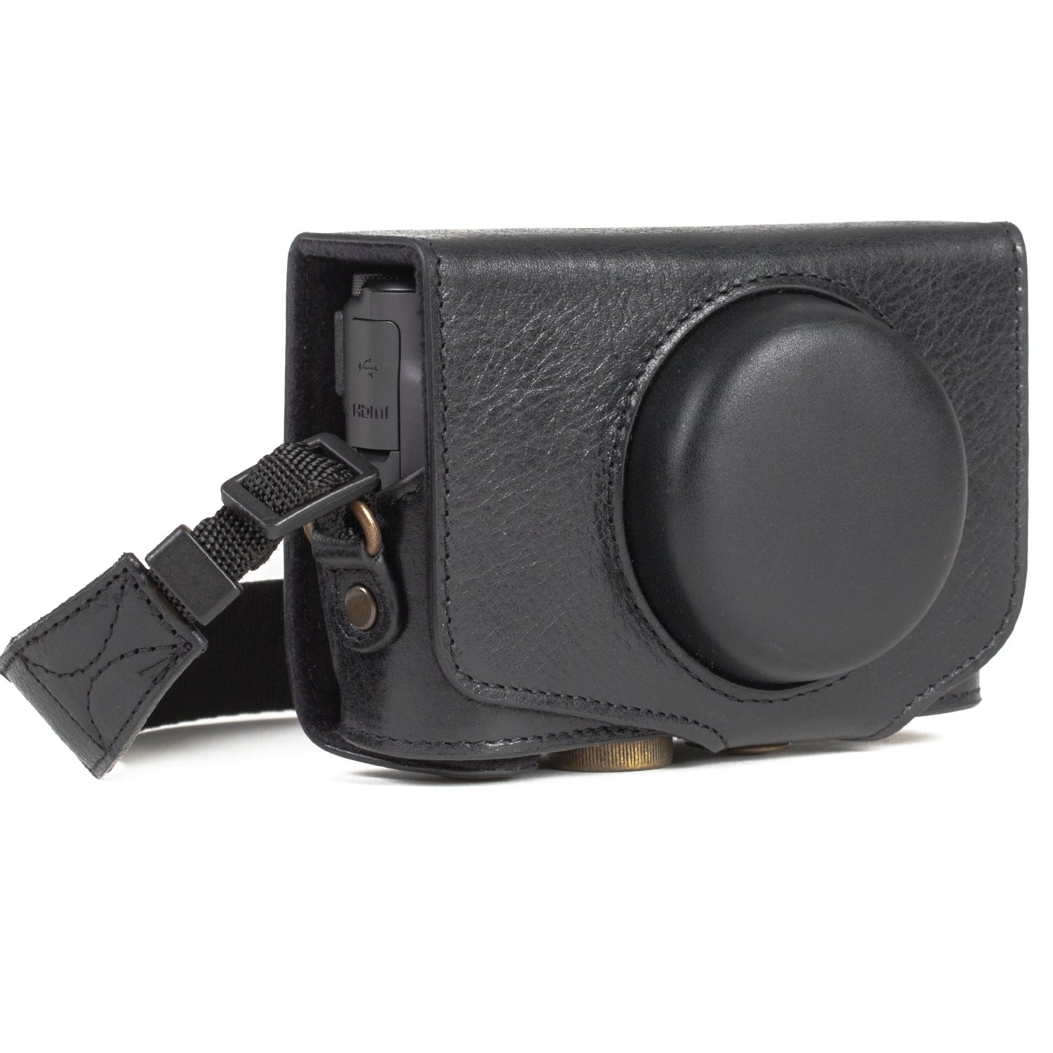 MegaGear MG1176 Canon PowerShot SX740 HS, SX730 HS Ever Ready Genuine Leather Camera Case with Strap - Black
