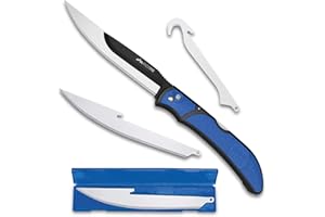 OUTDOOR EDGE Razor-Fin | 5" Razor Sharp Replaceable Blade Folding Fillet Knife with Pocket Clip, 3 Fillet Blades, 1 Gut Hook Blade and Blade Storage Box | Filet Knife For Fish, Awesome Fishing Gift