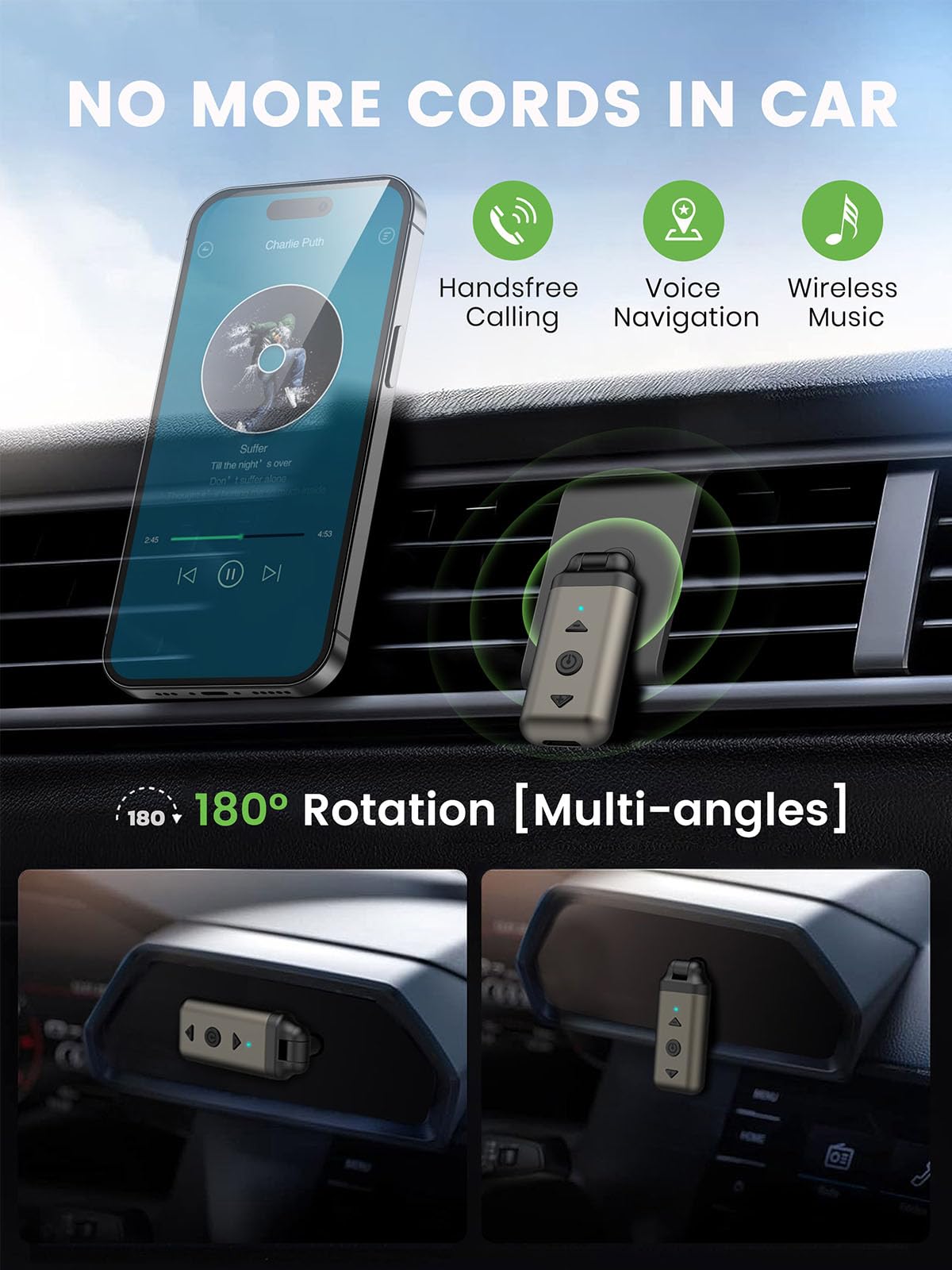 HVMLAK Air88 Aux Bluetooth 5.4 Adapter Auto, Empfänger mit Rotierbarem 3.5 Klinke, für Home Stereo, Musik Streaming, Freisprechanruf, Lautstärke und Spursteuerung, 12 Stunden Batterie 2