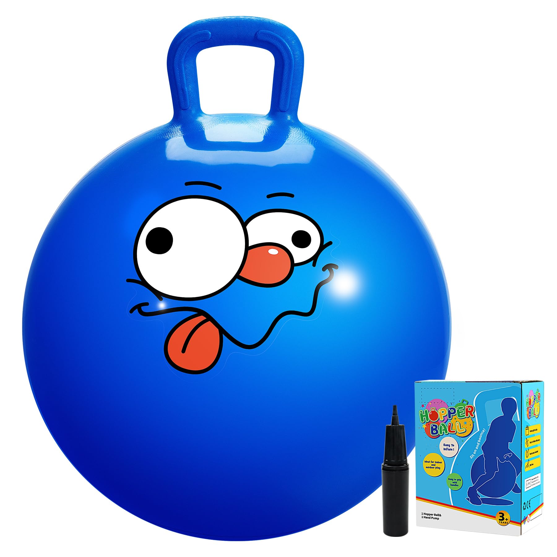 Vastoy 20 Inch Space Hopper Ball for Kids 6-9 Years - Anti-Slip Space Hopper with Hand Pump, Bouncy Inflatable Ride On Toy for Indoor Outdoor Fun, for Children (Blue Eyes)