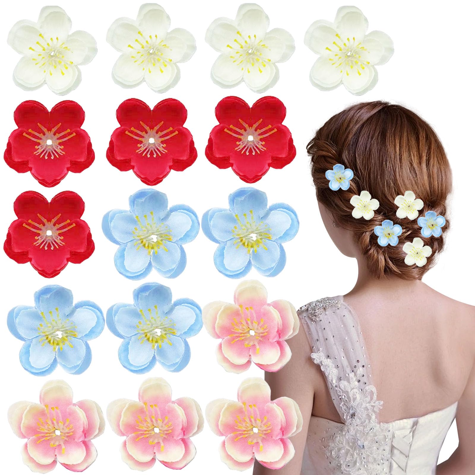 16PCS Flower Hair Clips, Hawaiian Flower Hair Clip Floral Hairpins Cute Small Hair Barrettes Clips Bridal Wedding Hair Accessories for Women Girl