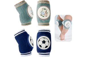 Reidio 2 Pairs Baby Knee Pads for Crawling Breathable Elastic Cotton Crawling Knee Pads Cute Unisex Baby Knee Protector with Sponge Pad for Baby Toddler (Zebra & Football)