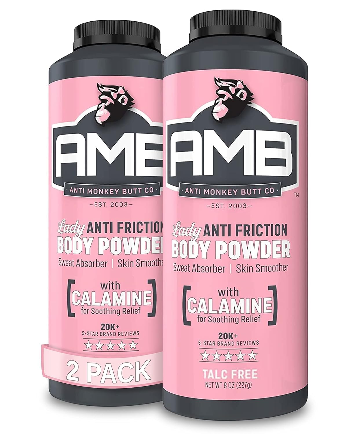 Anti Monkey Butt Body Powder for Women - Talc-Free Anti Chafing Powder for Sweat, Friction, & Itch Relief - Calamine Body Powder for Thigh Chafing, Skin Irritation, & Odor Control - 8 oz (2 Pack)