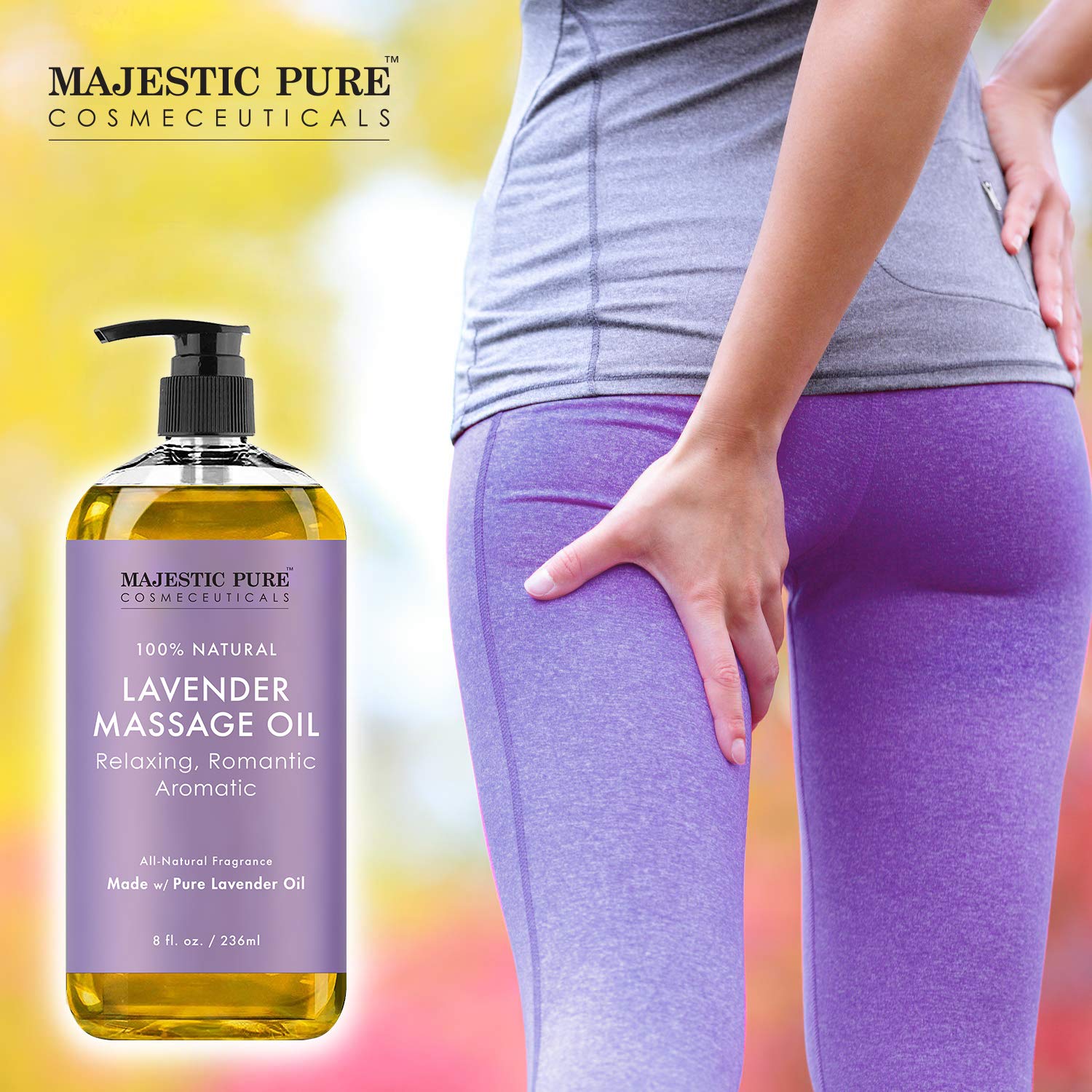 MAJESTIC PURE Lavender Massage Oil For Men and Women - Great For Calming, Soothing and to Relax - Blend of Natural Oils For Therapeutic Massaging and Aromatherapy - 8 fl oz.   : Beauty