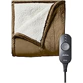 Sunbeam Royal Mink Sherpa Honey Heated Personal Throw Blanket Cozy-Warm Adjustable Heat Settings