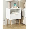 AEPOALUA Nightstand,Small Bedside Table with Gold Frame,Morden Night Stand,End Table,Bedside Furniture,Side Table with Drawer and Shelf for Bedroom,Living Room (Modern-1drawer, White-pane-Outlet)