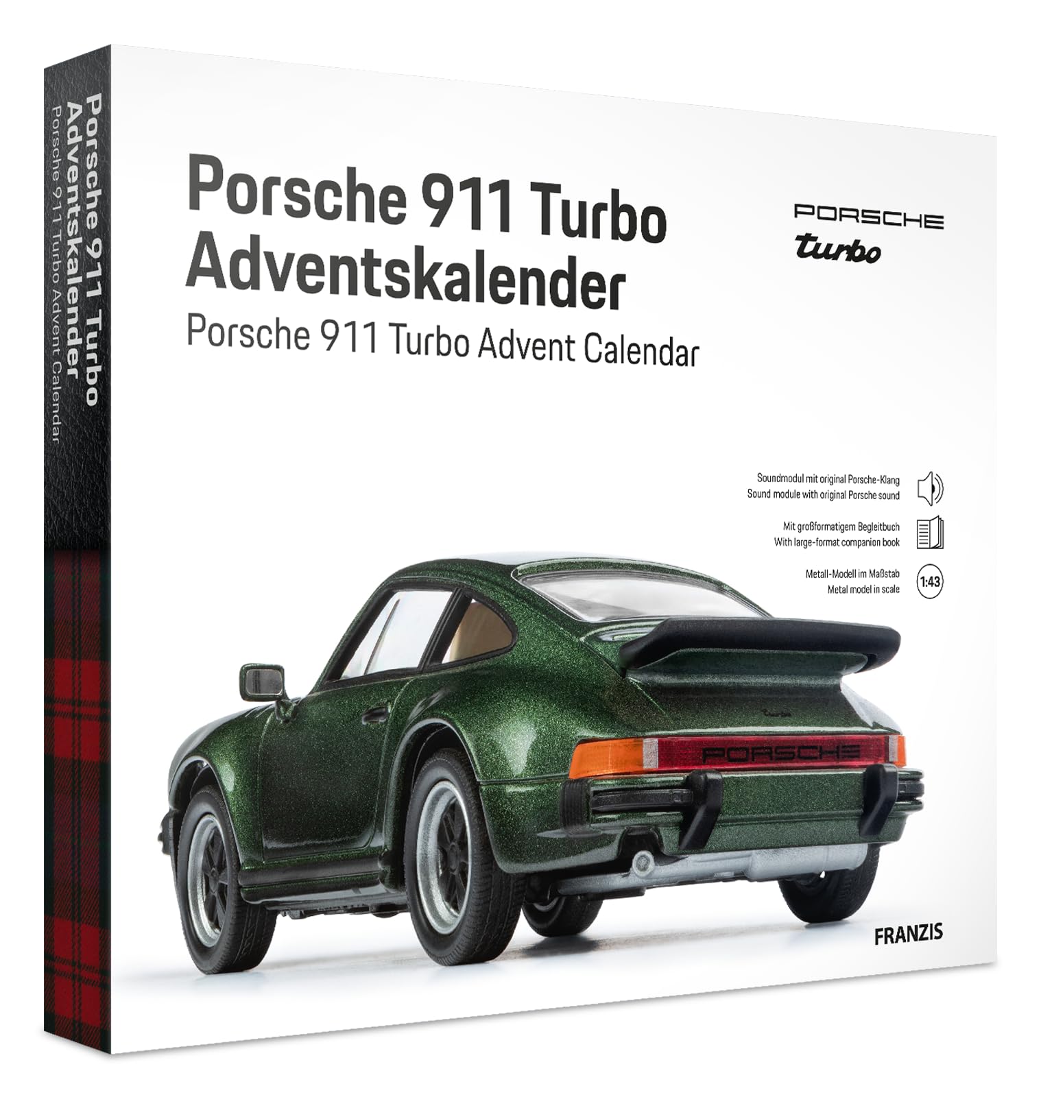 Franzis 55109 - Porsche 911 Turbo Advent Calendar 2021 Light Green - Porsche 911 Turbo in 24 Steps, Under the Christmas Tree, Vehicle Kit 1:43, Integrated Sound Module, Recommended from 14 Years, 55109-2