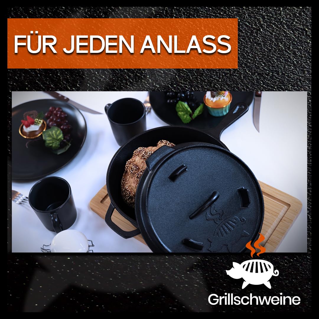 Grillschweine Dutch Oven 12QT (11,4 L ohne Füße) - BBQ Schmorofen - Gusseisen Feuertopf 2