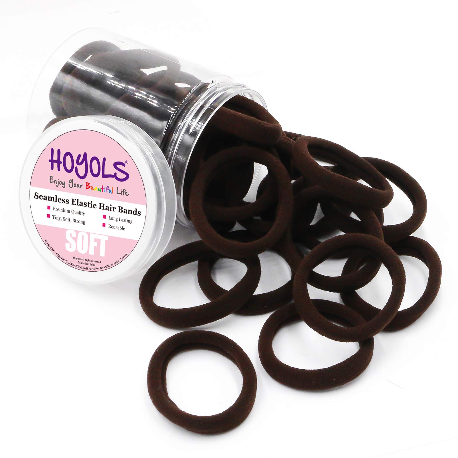 HOYOLS 50 Pcs Soft Elastic Hair Ties, Large Nylon Fabric Ponytail Holder Bands for Thick Heavy Curly Hair Seamless Scrunchies Headbands No Slip No Damage (Espresso)