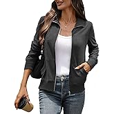 AMZANGEL Women's Zip up Jacket Slim Fit Stand Collar Ribbed Long Sleeve Causal Sweatshirts Jacket with Pockets