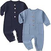 Yookoom Baby Boys Girls 2 Pack Solid Romper Ribbed Long Sleeve One-Piece Knit Cotton Jumpsuit Outfits Clothes