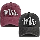 2PCS Mr Mrs Gifts Hat for Men Women, Funny Adjustable Washed Cotton Embroidred Baseball Cap