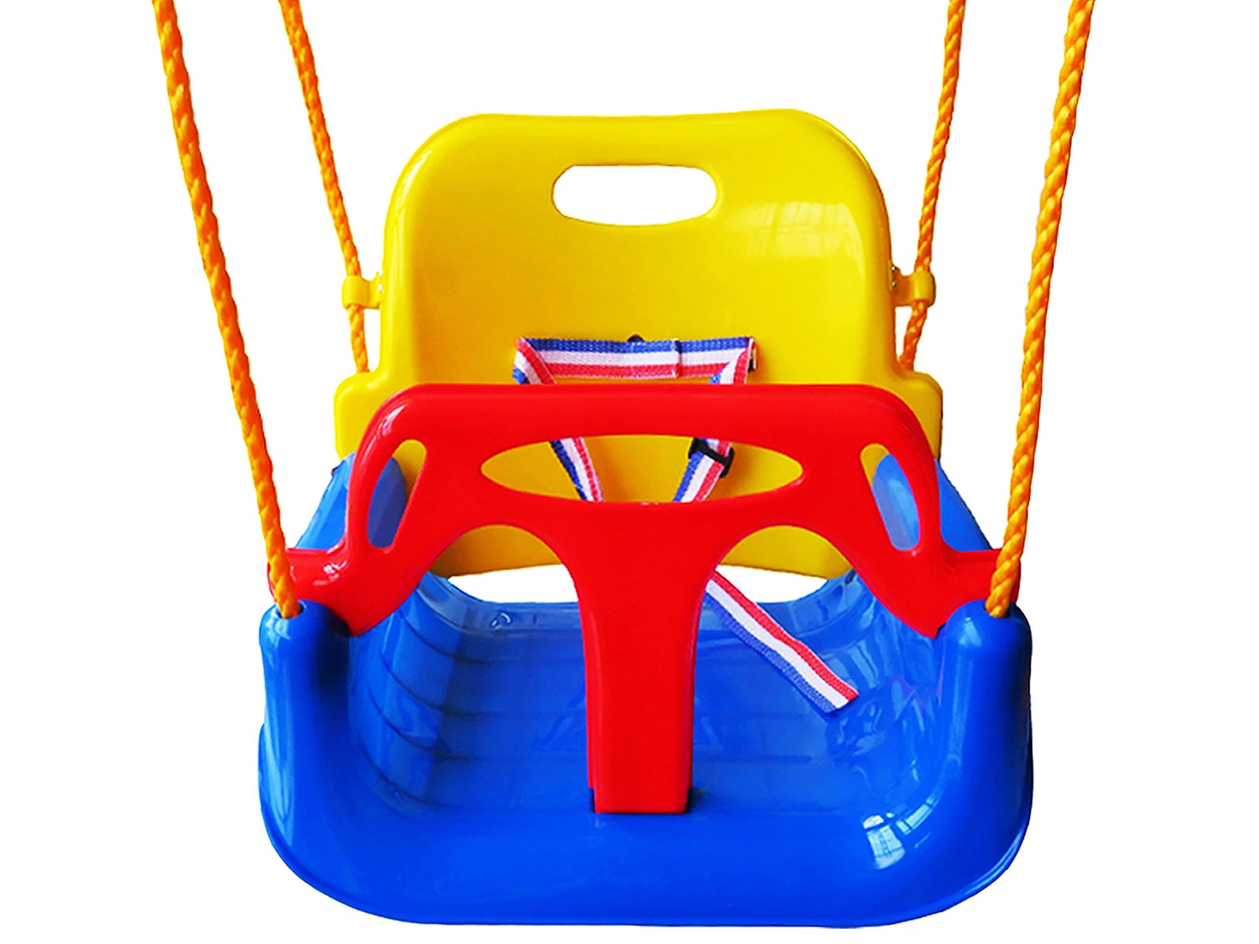 3-in-1 Infant to Teenager Upgrade Version Collapsible Swing Set with Snap Hooks for Home Garden Patio Indoors Outdoors Play(Blue Chair+Red Handrail) — image 1