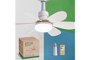 LUDOMIDE Socket Fan, Ceiling Fans with Lights and Remote, Light Bulb Fan E26 Base for Bedroom/Living Room/Garage/Kitchen