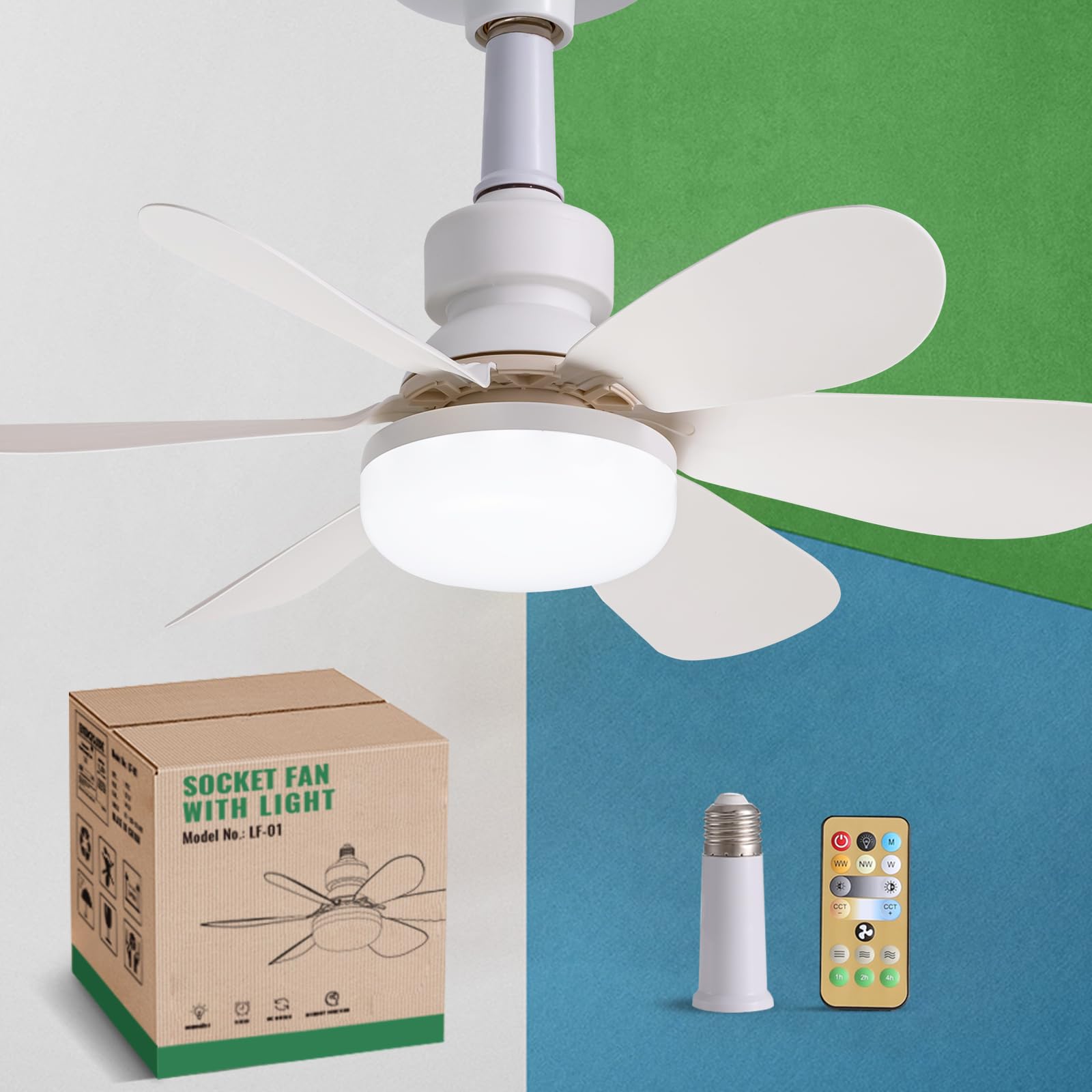 Photo 1 of LUDOMIDE Socket Fan, Ceiling Fans with Lights and Remote, Light Bulb Fan E26 Base for Bedroom/Living Room/Garage/Kitchen