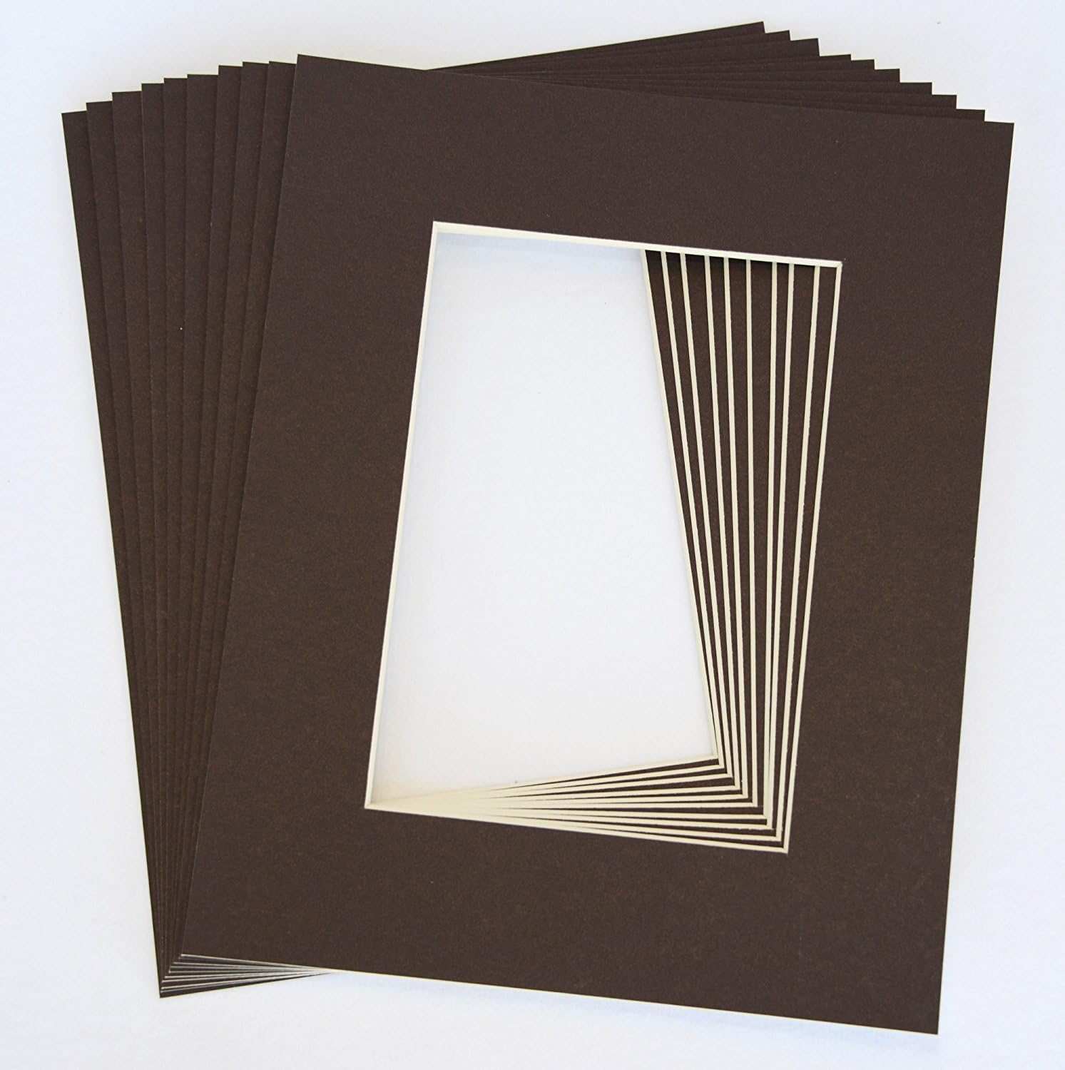 Pack of 10 BROWN 11x14 Picture Mats Matting with White Core