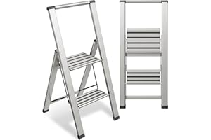 Step Ladder 2 step folding, Decorative - Modern Beautiful Aluminum, Ultra Slim Profile, Anti Slip Steps, Sturdy-Portable for Home, Office, Kitchen, Photography Use,by SORFEY