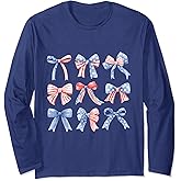 July 4th Patriotic Coquette Girly Girl American Flag Bows Long Sleeve T-Shirt