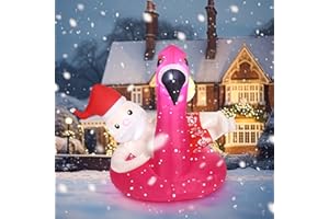 Liliful 5 ft Hawaiian Laua Santa on Flamingo Pool Float Christmas in July Inflatables Outdoor Decorations Blow Up Lighted Santa Claus with Flamingo Yard Decorations for Garden Lawn Xmas Decor