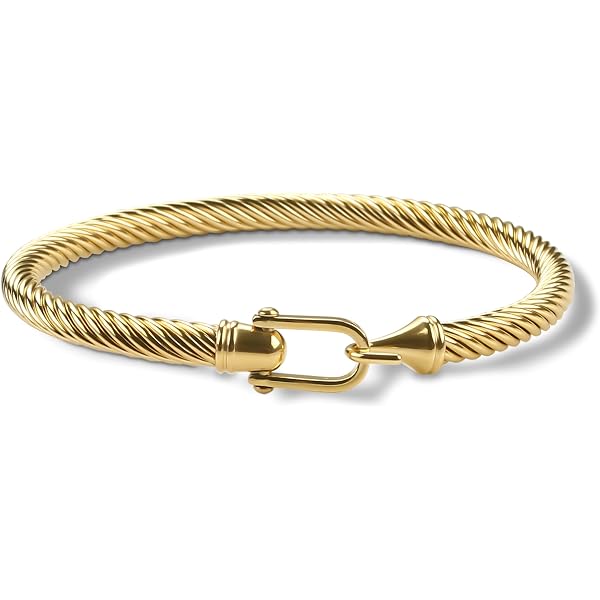 Wiilkac Two-Tone Cable Cuff Bracelet For Women - Silver & Gold Twisted Wire Bangle With Hook Clasp, Vintage Jewelry Gift