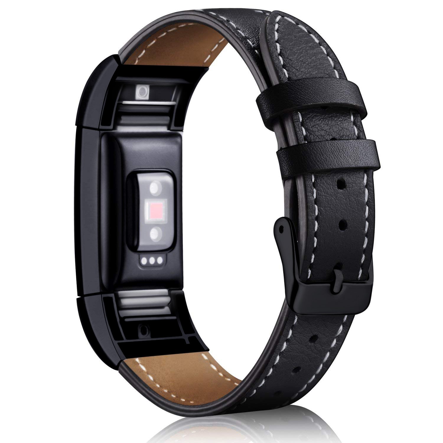 Mornex Strap Compatible Fitbit Charge 2 Band Leather Strap, Classic Adjustable Replacement Wristband Fitness Accessories With Metal Connectors — image 1