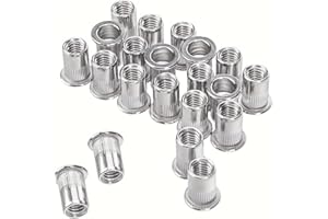 WISSXNA 60pcs Rivet Nuts 1/4-20 UNC Stainless Steel 304 Threaded Rivet Inserts Flat Head Rivnut for Automotive, Furniture, Decoration,Knurled Body (1/4''-20)
