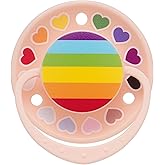 Somniumnight Adult Pacifier Silicone Nipple: Cute Rainbow Round Big Size Shield Binky for Anxiety - Heart Paci for Autism Sensory Stress Relief Gifts Pink with Case