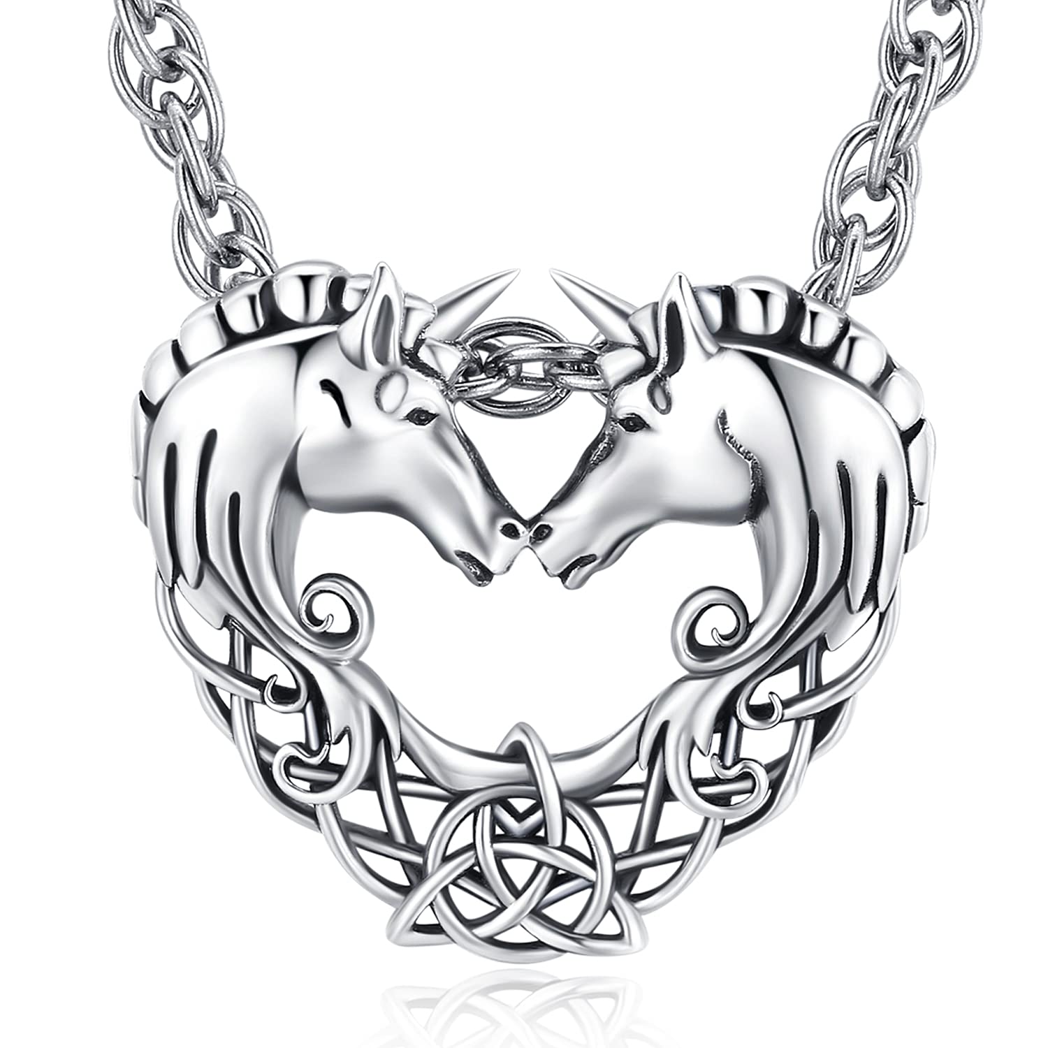 TANGPOET Unicorn Necklace for Women 925 Sterling Silver Double Unicorn Pendant Necklace Celtic knot Animal Pendant Necklace Gift for Women Girls