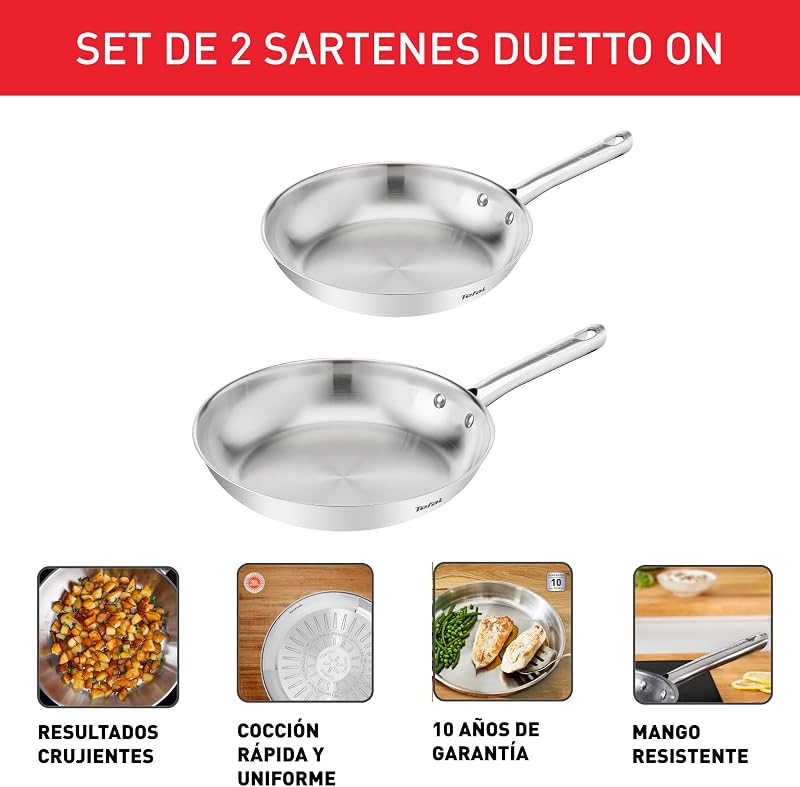 Duetto On - Juego de 2 Sartenes, Acero Inoxidable, Sin revestimiento