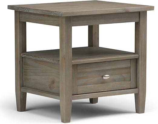 Amazon Com Simplihome Warm Shaker Solid Wood 20 Inch Wide Rectangle Rustic Contemporary End Side Table In Distressed Grey With Storage 1 Drawer And 1 Shelf For The Living Room And Bedroom Furniture