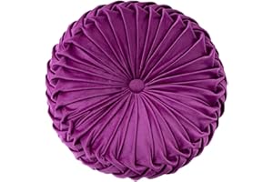 HLOVME Round Velvet Pillow for Couch Small Handmade Decorative Throw Pillow for Bed Bedroom 13.7” Dark Purple