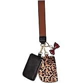 TRUE LOVE ACCESSORIES Women's PU Leather Double Pouch Wallet Wristlet with Keychain – Trendy Compact Mini Wallet with Dual Zipper Pouches & Bag Charm (Leopard)