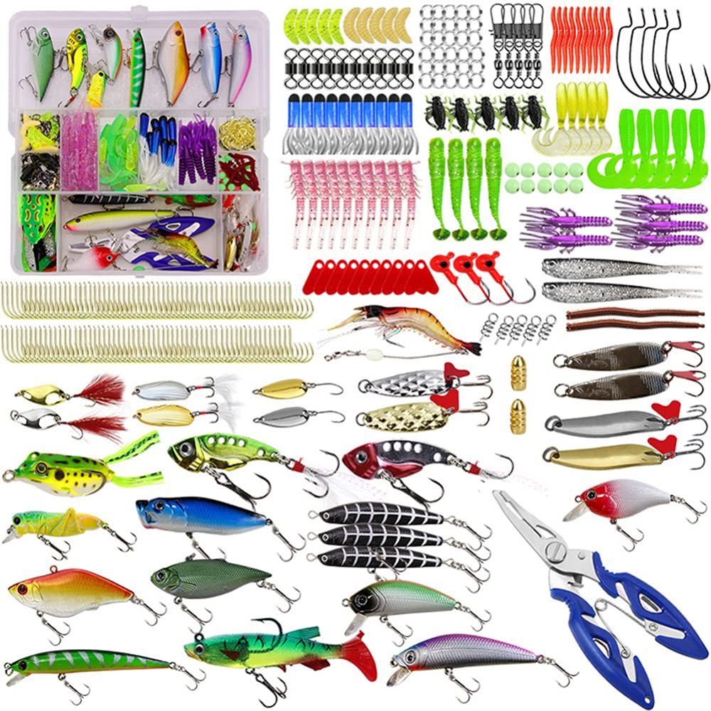 Cachpib 300PCS Fishing Lures Set, Sea Tackle With Treble Hooks and Vivid Spinner Baits, Artificial Swimbait With Box for Outdoor Freshwater Saltwater Bass Fishing