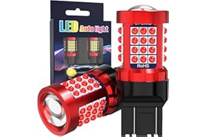 Afibraru 7443 LED Brake Light Bulb Red - 57x3030 Semi-Circle Lens, 9-80V Wide Voltage Non-Polarity, Super Bright T20 7440 W21W Replacement for Brake Tail Turn Signal Lights (Pack of 2)