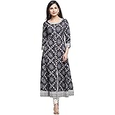 Yash Gallery Women's Cotton Bandhej Print Round Neck and 3/4 Sleeve Indian Anarkali Kurta For Summer