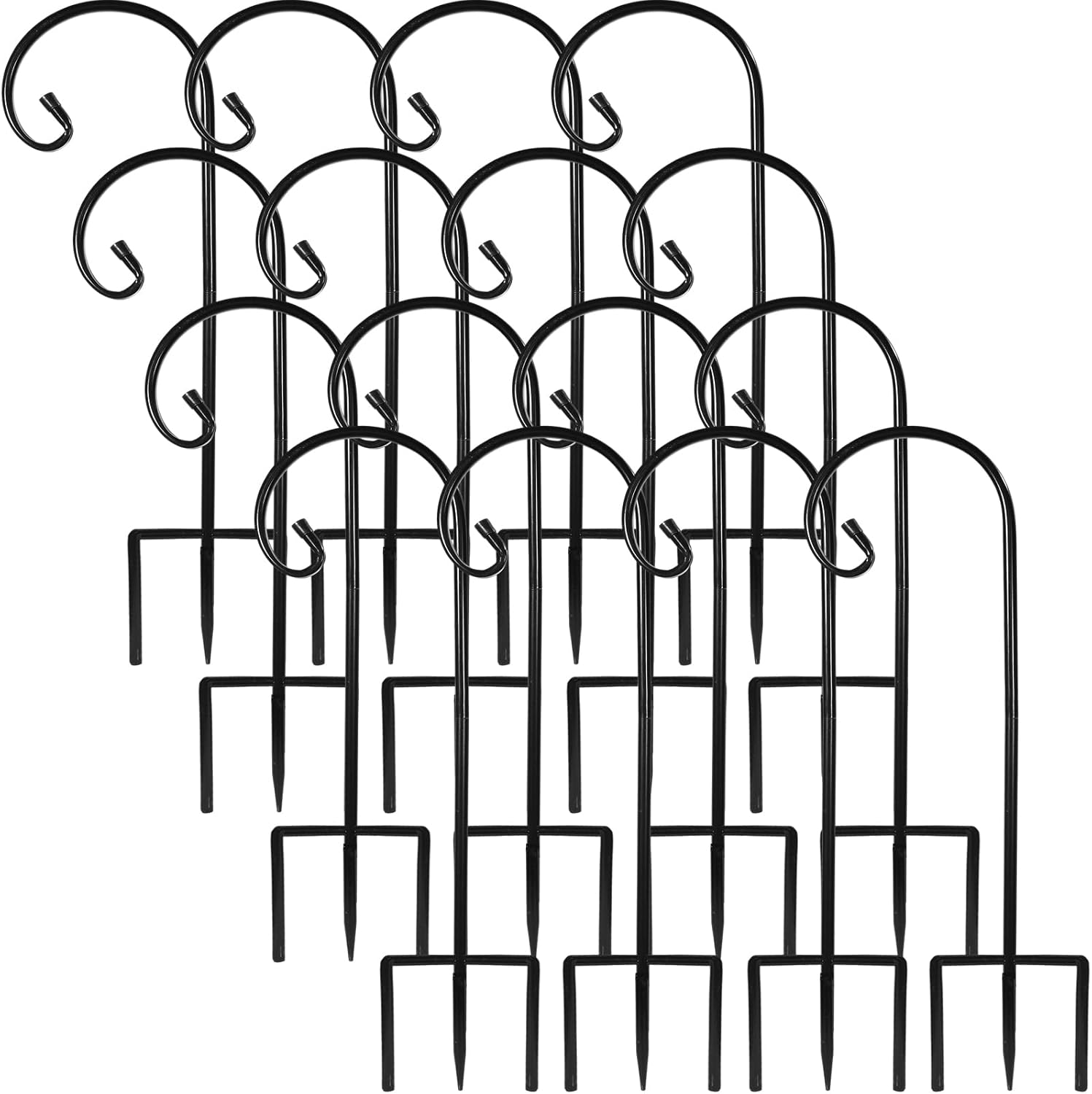 Outdoor Shepherd's Hooks - Blulu 16 Pcs 47.24 Inch Adjustable Shepherds Hook Outdoor Garden Hooks for Lanterns Rust Resistant Steel Bird Feeder Hook Bird Feeder Pole for Hanging Plant Baskets Solar Lights Wedding Decor, Black