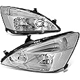 Auto Dynasty - Factory Style Headlights Assembly Replacement Compatible with Honda Accord 03-07, Driver and Passenger Side, Chrome Housing, Clear Lens