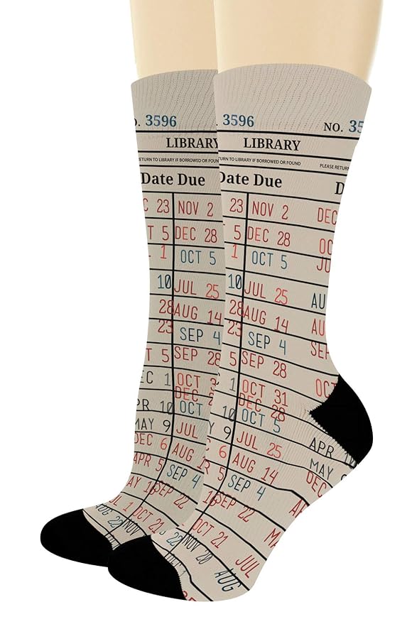 Nerdy Gifts Library Card Book Themed Socks Reading Accessories Book