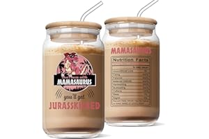 AGOT Funny Gifts for Mom from Daughter or Son - Mothers Day Gifts, Mom Mamasaurus Birthday Gifts Ideas, Christmas Day Gifts for Mother in Law Step Bonus, 16 Oz Coffee Glass